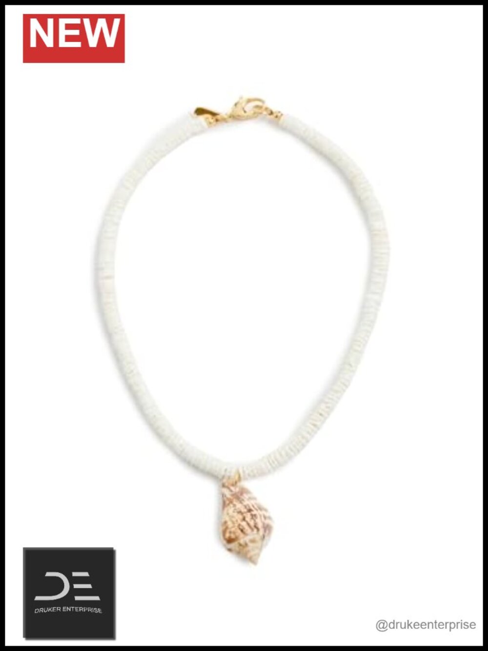 Shell Pendant Beaded Necklace Gold-Plated Brass 18K